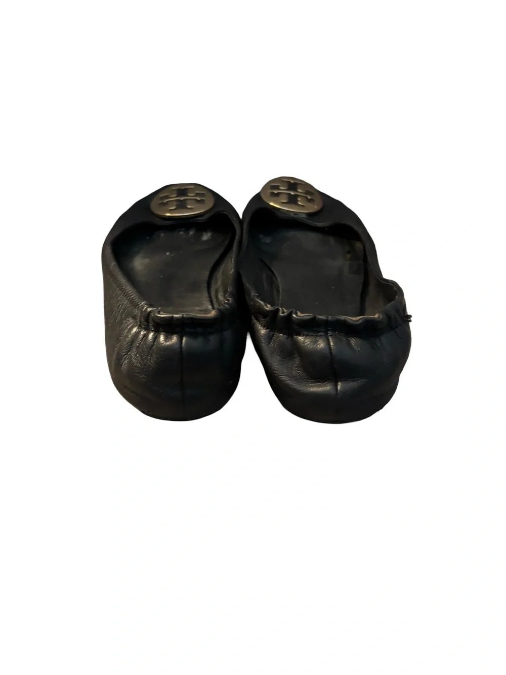Tory Burch Reva Y2K Preppy Black Leather Logo Medallion Ballet Flats size 8.5